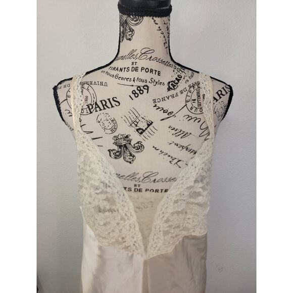 Victorias Secret Satin Maxi Slip Dress Womens Sz L Lace Trim Side Slit Yellow - Picture 3 of 11